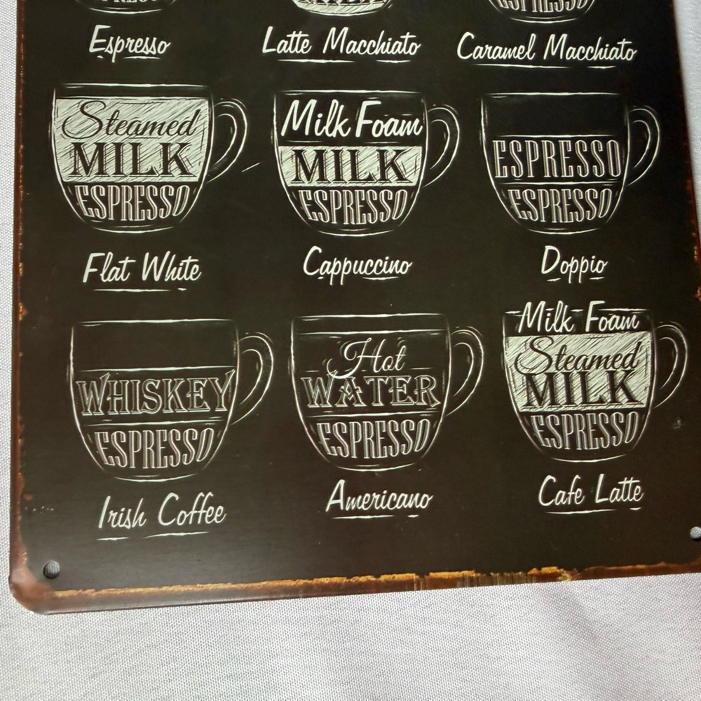 Vintage Coffee Menu Metal Sign 12 in x 8 in - Picture 5 of 6